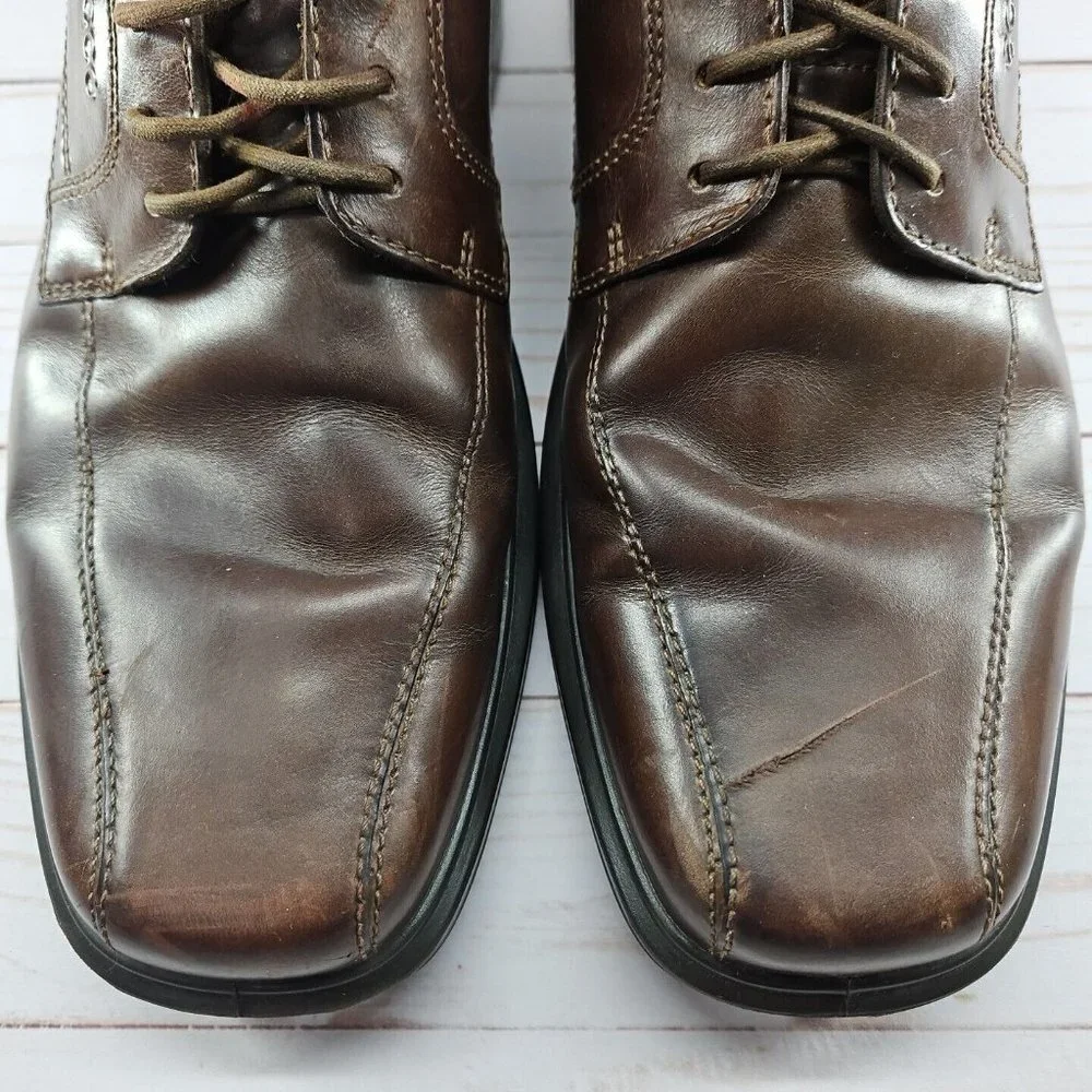 ECCO Helsinki Mens 44 Size 10/10.5 Brown Leather Bike-Toe Oxford‎ Dress Casual